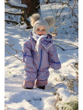 Naujiena! Ducksday mažylių žiemos kombinezonas JOLY 68-92 cm. Spalva. Spalva mėlyna / oranžininė su printu